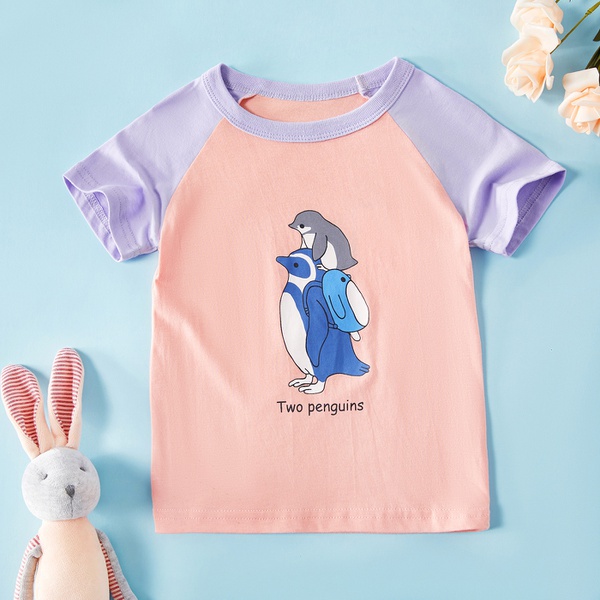 Baby / Toddler Girl Animal Pattern Letter Print Colorblock Tee