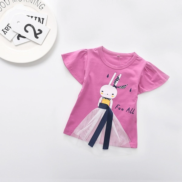 Baby / Toddler FUN ALL Print Lovely Rabbit Ruffle-sleeve Tee