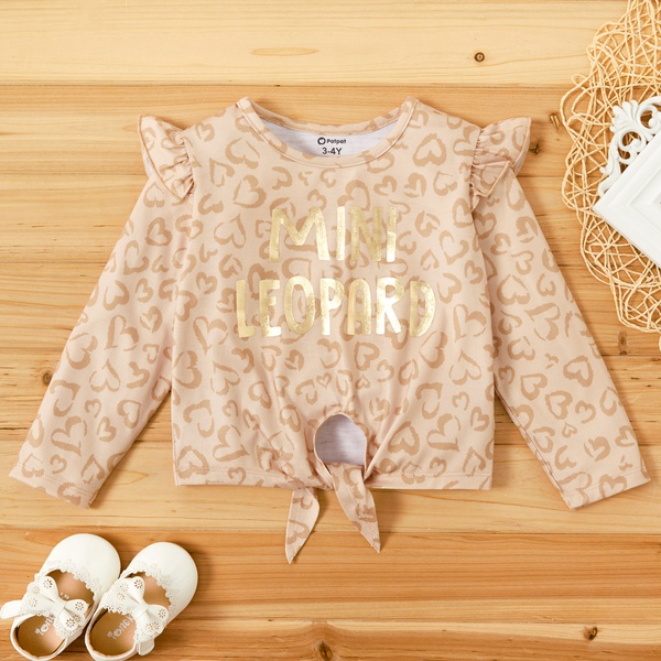 Toddler Girl Letter Print Heart Ruffle Bowknot Long-sleeve Tee