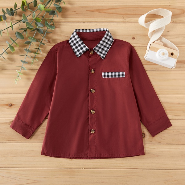 Toddler Boy / Girl Plaid Collar Solid Long-sleeve Shirt