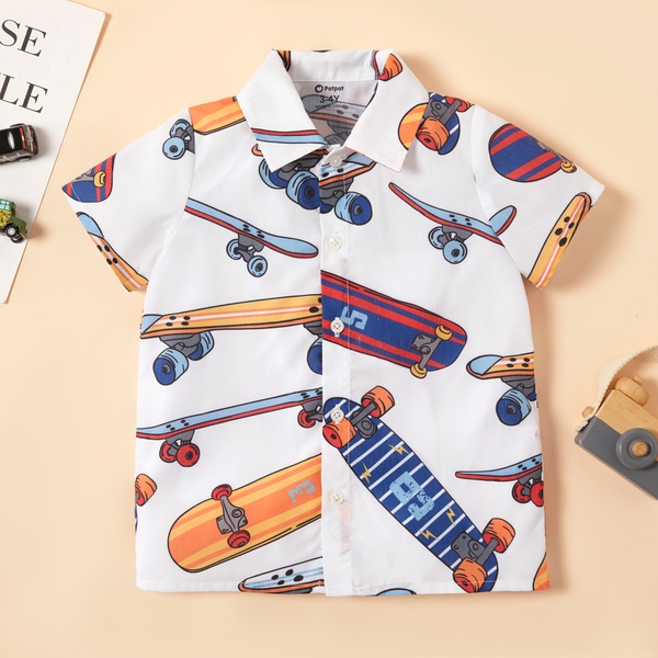 Toddler Boy Skateboard Cartoon Print Shirt