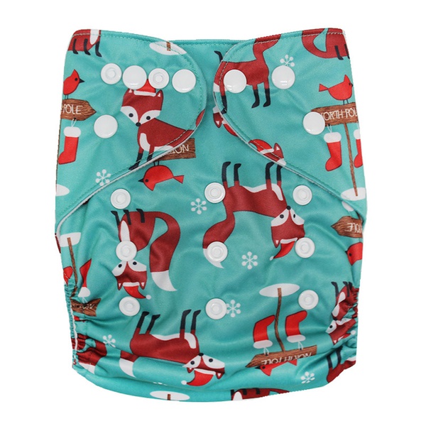 Reusable Washable Adjustable Fox Snowflake Print Cloth Diaper