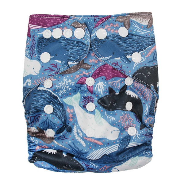 Reusable Washable Adjustable Fish Print Cloth Diaper