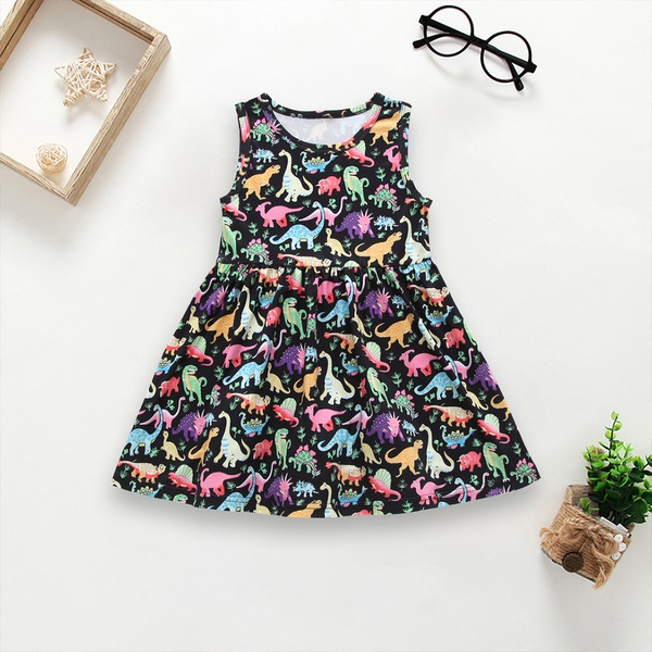 Trendy Allover Dinosaur Sleeveless Dress for Baby and Toddler