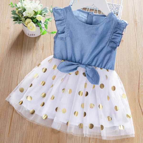 Ruffle Denim Polka Dot Tulle Dress