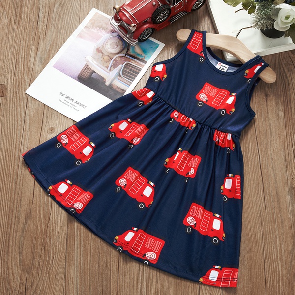 Toddler Girl Adorable Firetrucks Print Dress