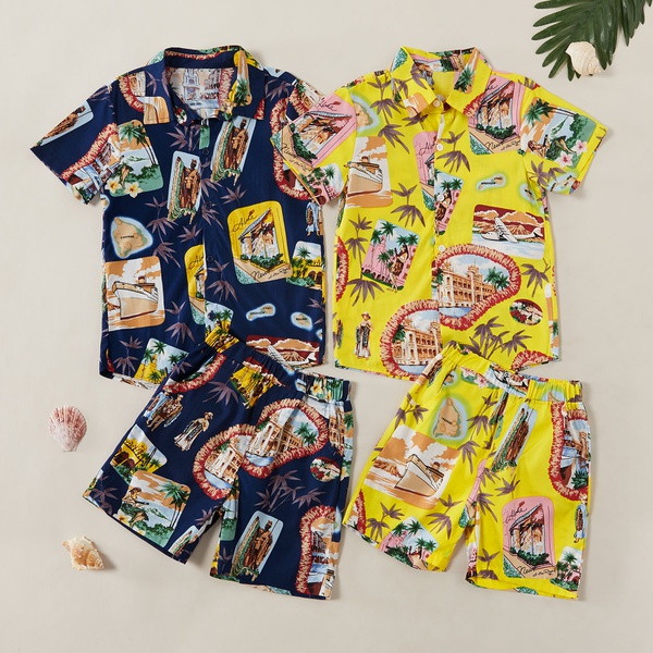 Trendy Hawaii Allover Print Tee and Shorts Sets