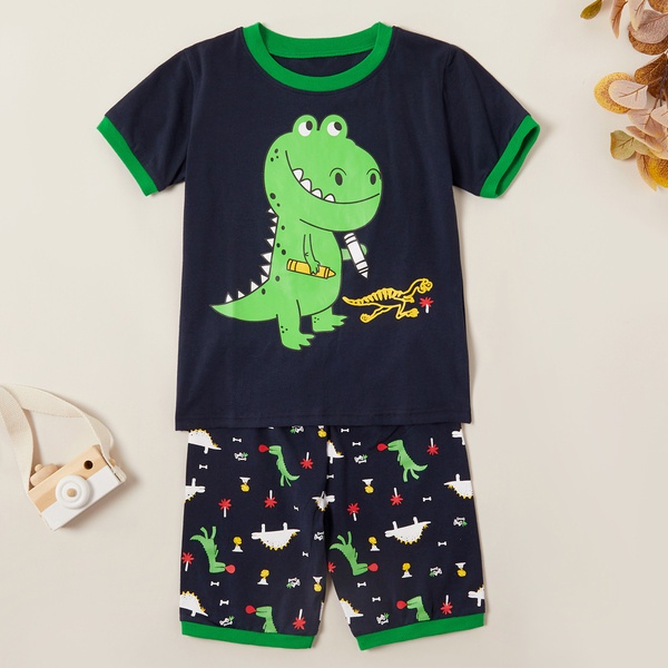 Trendy Dinosaur Print Tee and Allover Shorts Set