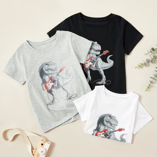 Stylish Dinosaur Guitar Print Tees