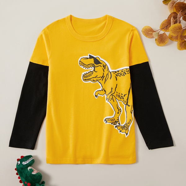 Pure Cotton Print Dinosaur Round Neck Long-sleeve Top