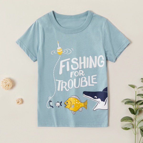 Trendy Cartoon Shark Letter Print Tee