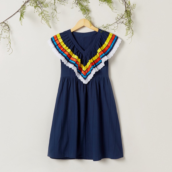 Sweet Striped Big Polo Collar Sleeveless Dress