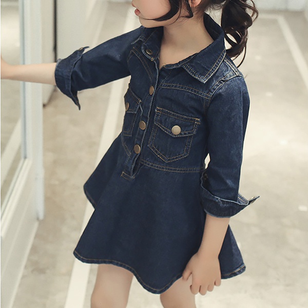 Sassy Solid Pocket Design Half-sleeve Denim Dress