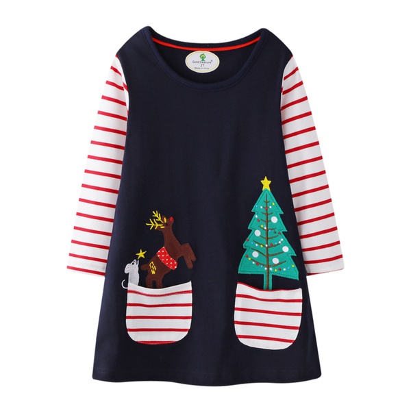 Christmas Trendy Elk Print Striped Long-sleeve Dress