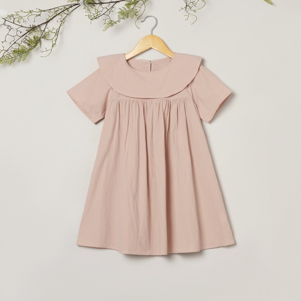 Sweet Solid Doll Collar Short-sleeve Dress