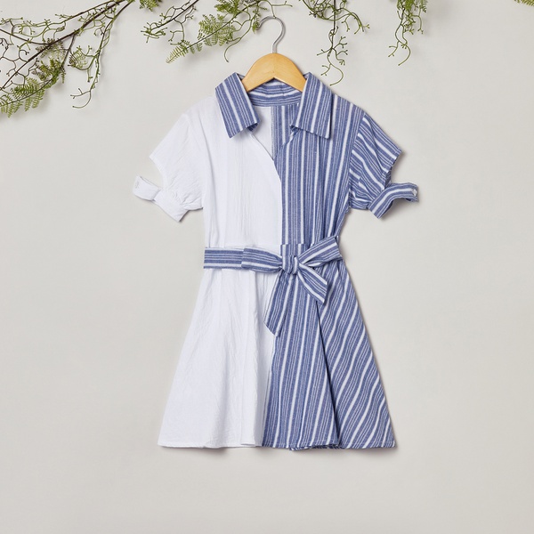 Trendy Striped Splice Shirt Dress