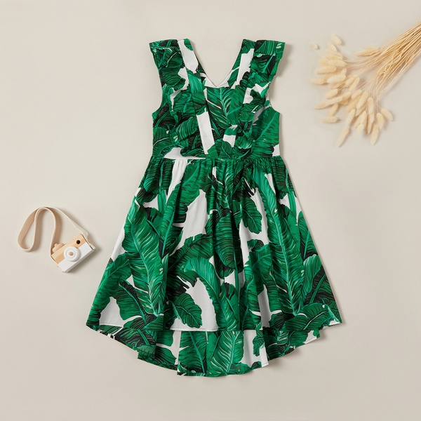 Fashionable Palm Leaf Allover Backless Dress