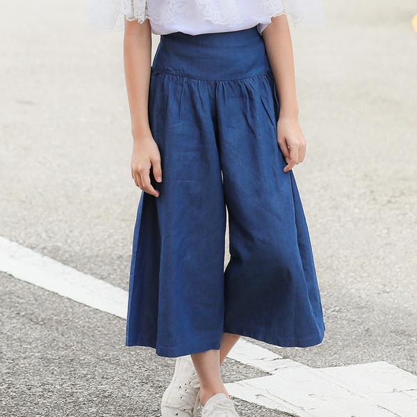 Stylish Solid Denim Wide-leg Pants