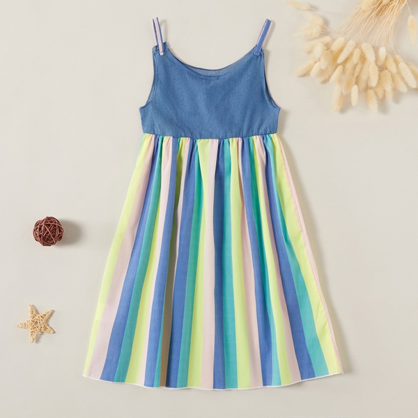 Trendy Splice Striped Denim Sleeveless Dress