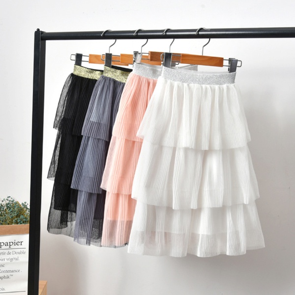 Fashionable Solid Cake Mesh Skirts