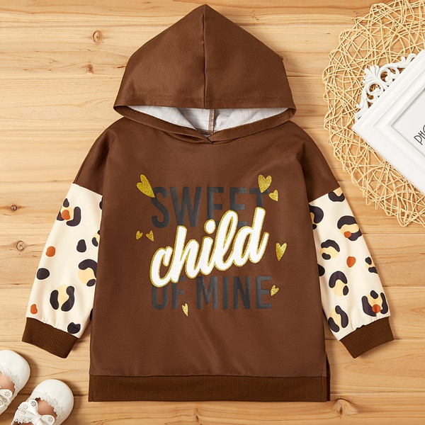 Trendy Letter Love Leopard Print Hooded Sweatshirt