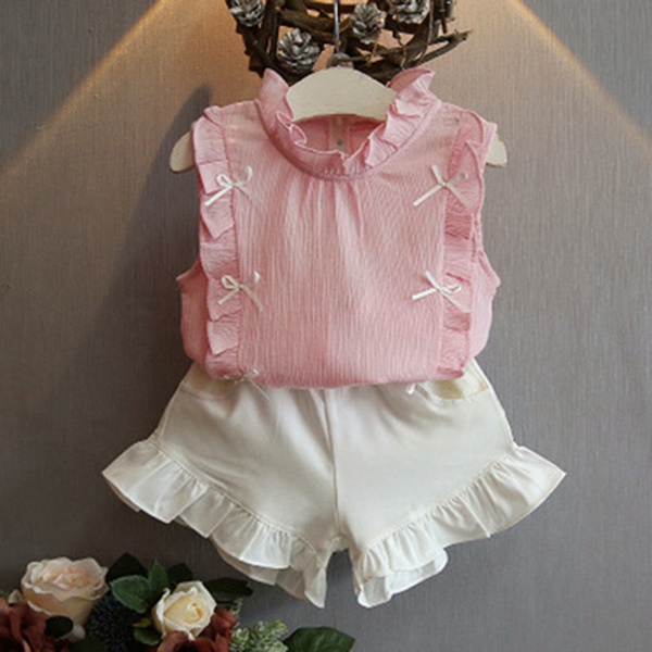 Sweet Ruffle Collar Tank Top and Shorts Set