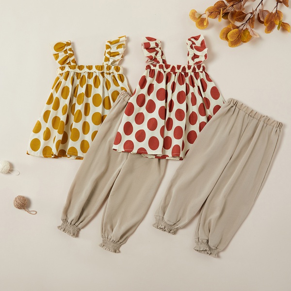 Stylish Polka Dots Off Shoulder Top and Solid Pants Sets