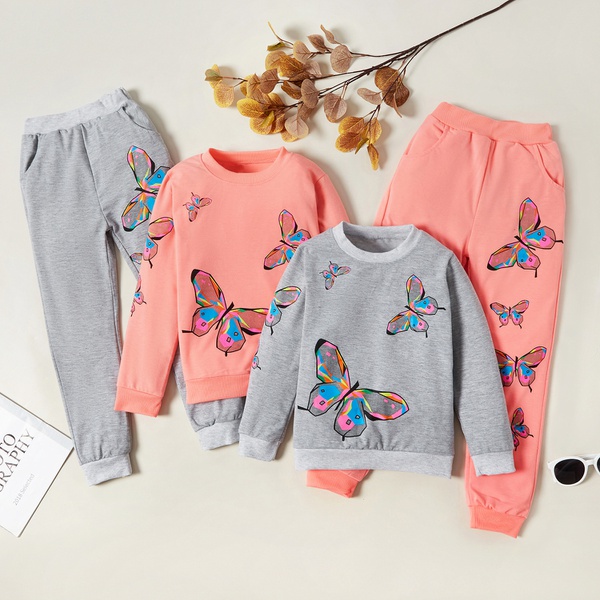 Stylish Butterfly Print Sweatshirt and Pants