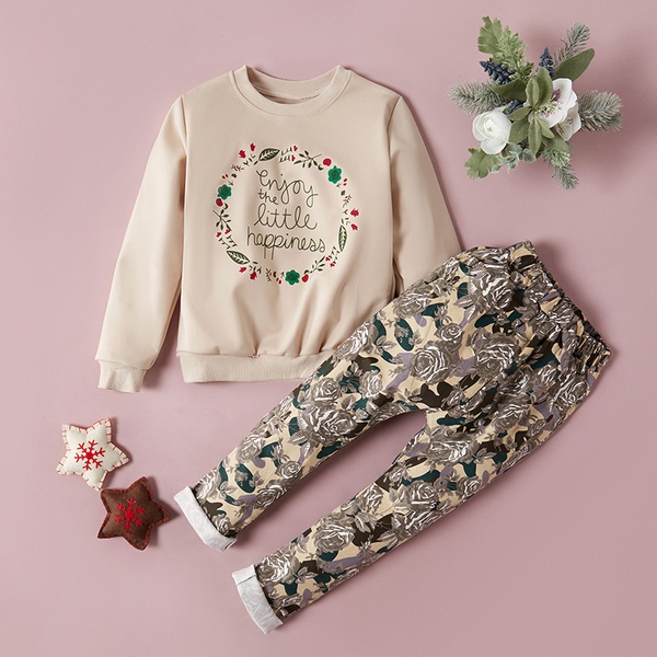 Floral Print Long-sleeve Sweatshirt And Pants Set