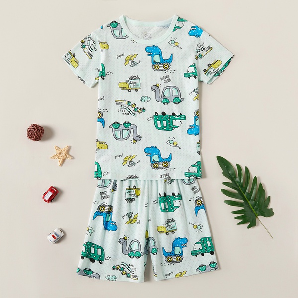 Stylish Cartoon Animal Dino Top and Shorts Set