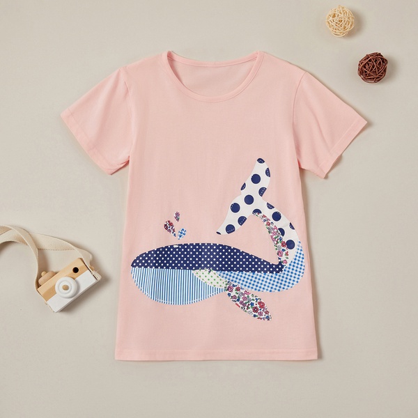 Stylish Cartoon Flower Whale Print Tee