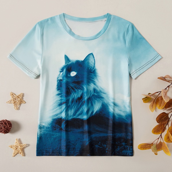 Stylish Cartoon Cat Short-sleeve Tee