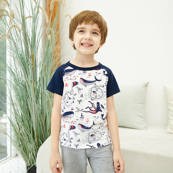 Trendy Cartoon Animal Colorblock Tee