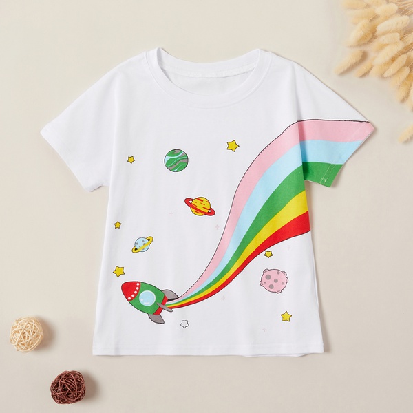 Fashionable Rocket Universe Rainbow Print Tee