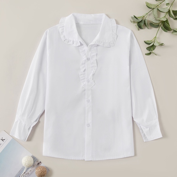 Fashionable Solid Ruffled Lapel Collar Shirt