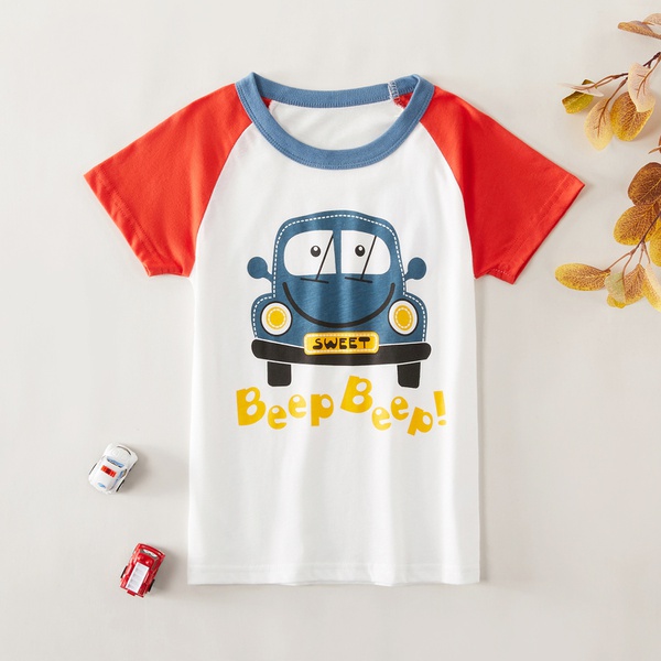 Trendy Cartoon Car Print Tee