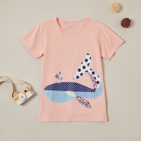 Stylish Cartoon Flower Whale Print Tee