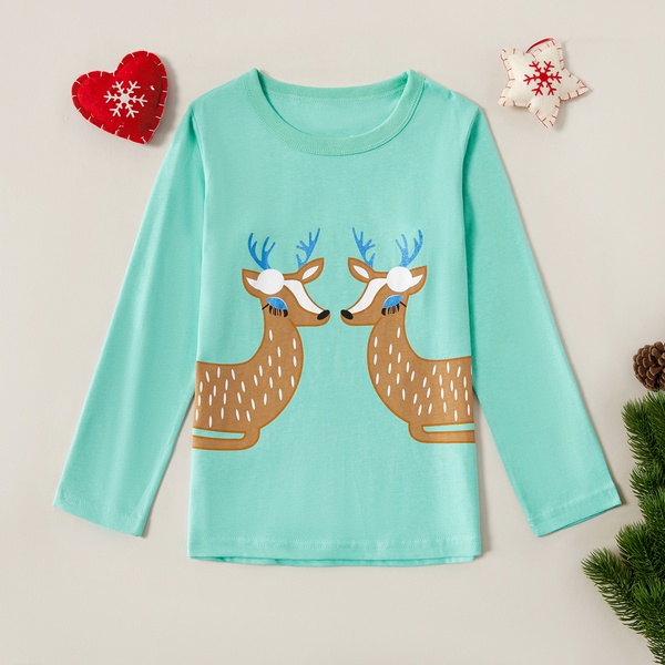 Stylish Cartoon Deer Print Long-sleeve Tee