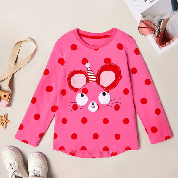 Fashionable Mouse Polka Dots Print Long-sleeve Tee