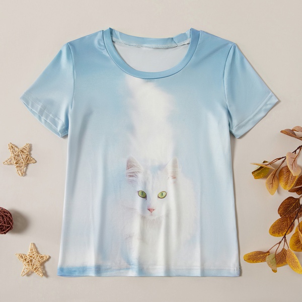 Stylish Cartoon Cat Short-sleeve Tee