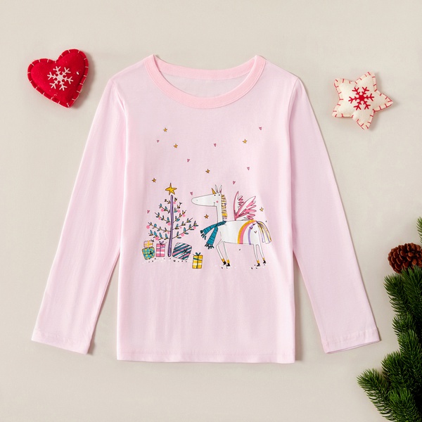 Pretty Christmas Unicorn Love Stars Print Long-sleeve Tee