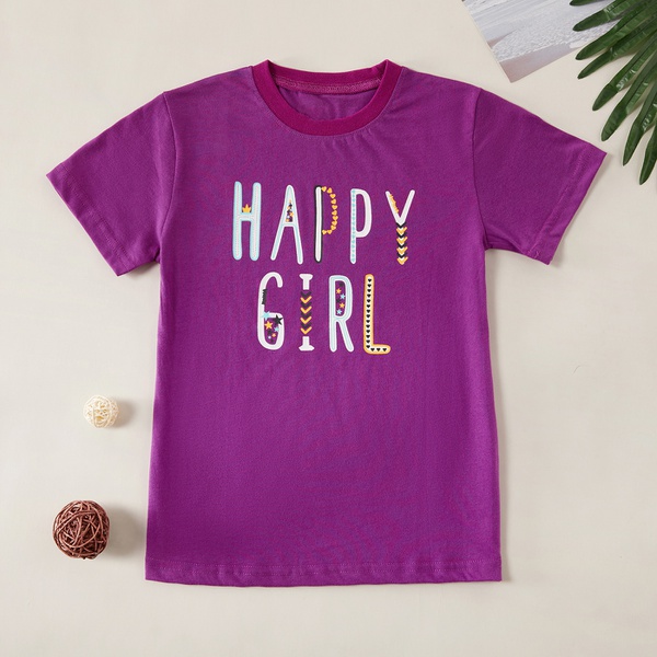 Trendy Letter Print HAPPY GIRL Tee