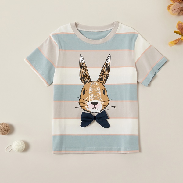 Fashionable Striped Bunny Short-sleeve Tee