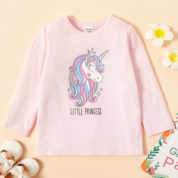 Fashionable Unicorn Print Long-sleeve Tee