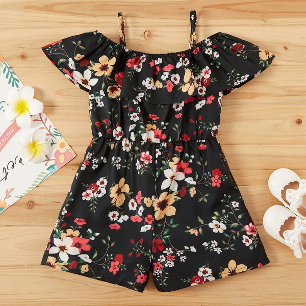 Toddler Girl Floral Flounce Off Shoulder Jumpsuit