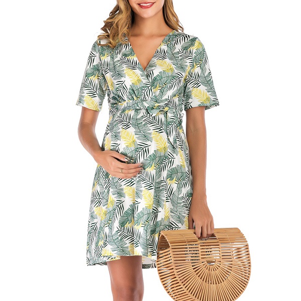 Stylish Floral Print Short-sleeve Maternity Dress