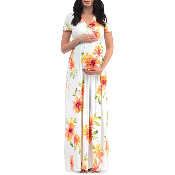 Pretty Allover Short-sleeve Maternity Maxi Dress