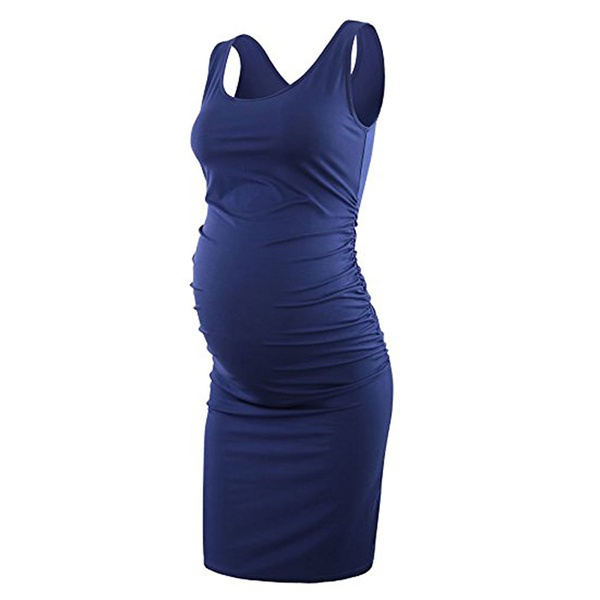 Pretty Solid Sleeveless Maternity Dress