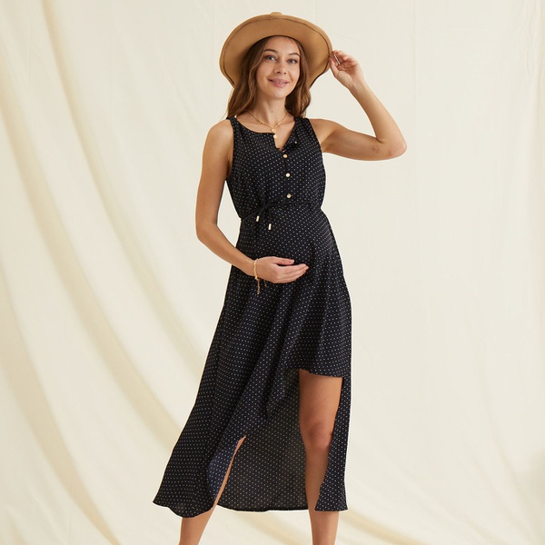 Sassy Dotted Sleeveless Maternity Dress