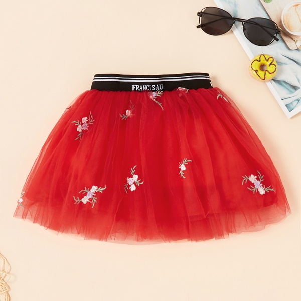 Baby / Toddler Girl Pretty Floral Embroidery Tulle Skirts